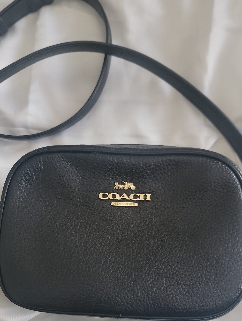 COACH Black Pebbled Leather Gold Logo Crossbody